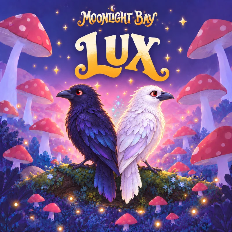 Illustration of Lux in his black and white raven forms